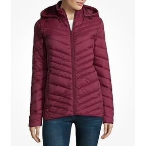 New Lands End Jacket Womens M Wanderweight Packable Down Hooded Puffer Maroon